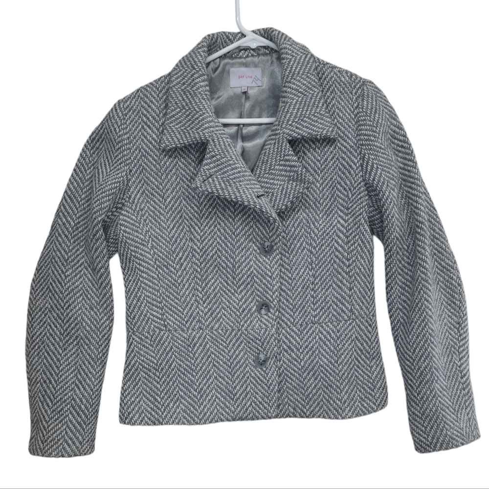 Per Una M&S Ladies Tweed Blazer Jacket Size 10 Herringbone Collared Button Front